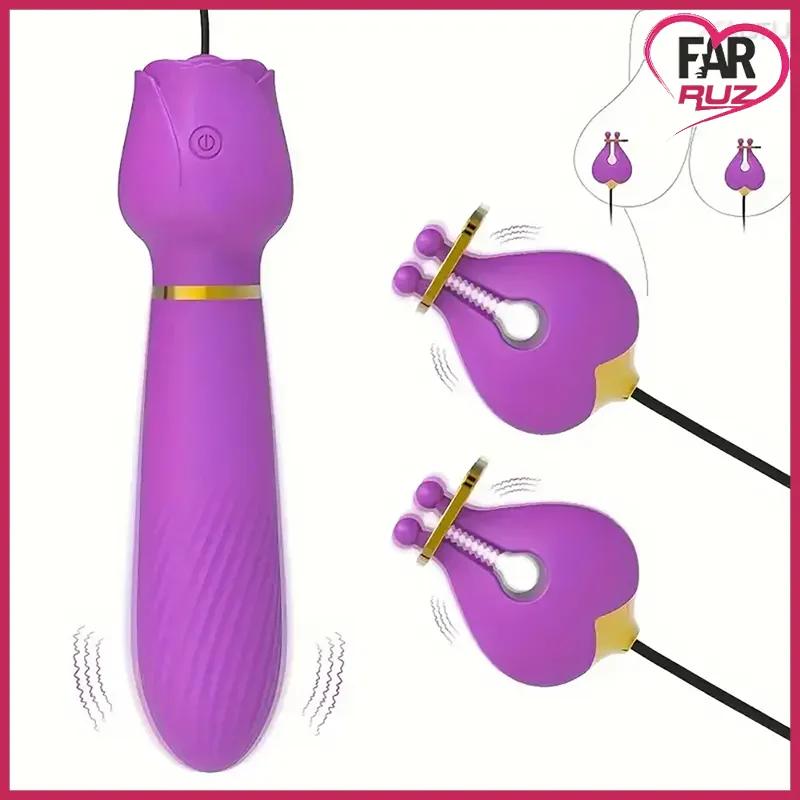 Farruz 2'si 1 Arada Meme Kelepçeleri Titreşimli Gül Vibratör